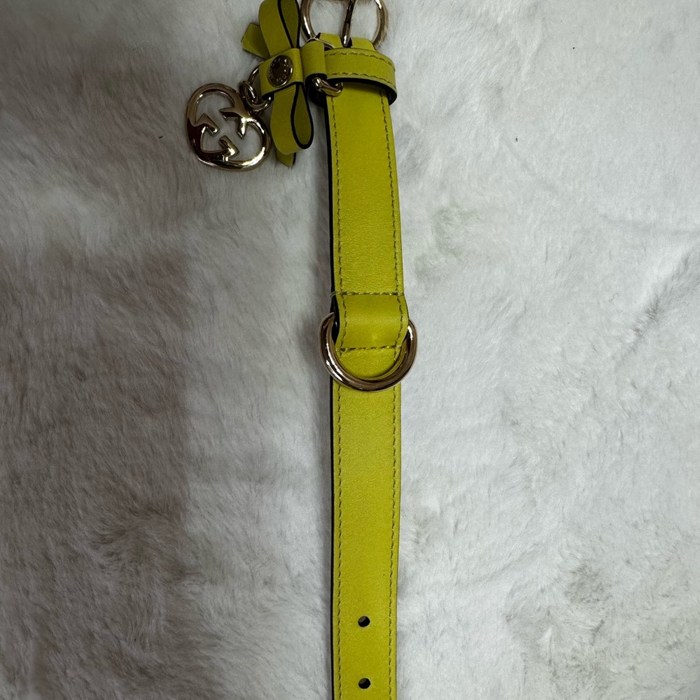 Gucci Lime Green Leather pet collar with Heart Charm-come dust bag and box - Picture 2 of 10